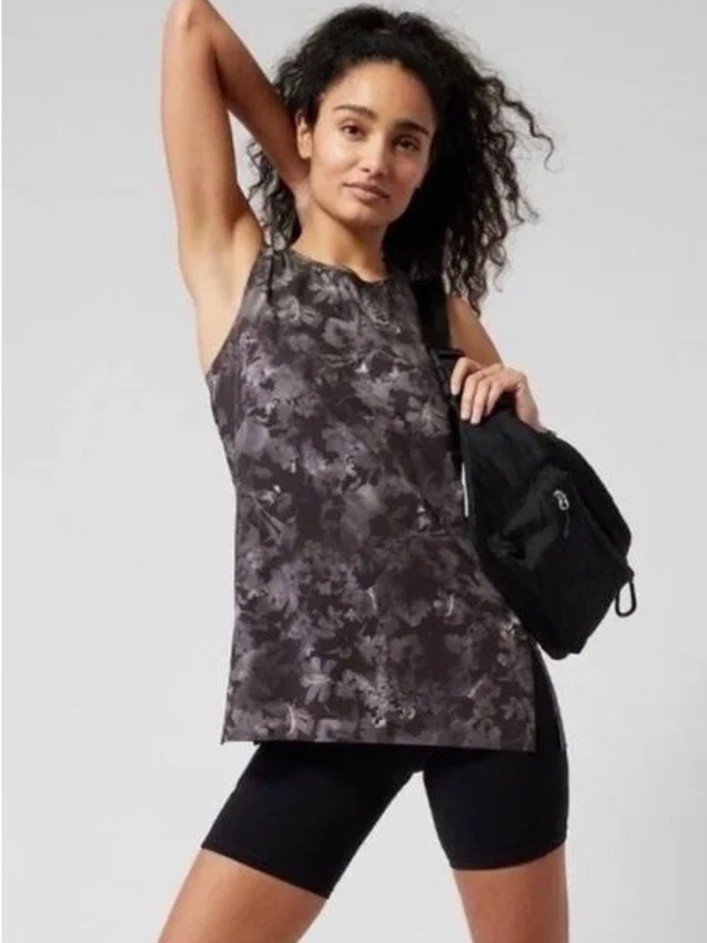 NWOT Athleta Zephyr Refine Grey Floral Tank Blouse 1X